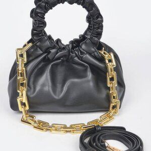 Faux Leather Pleated Chain Bag